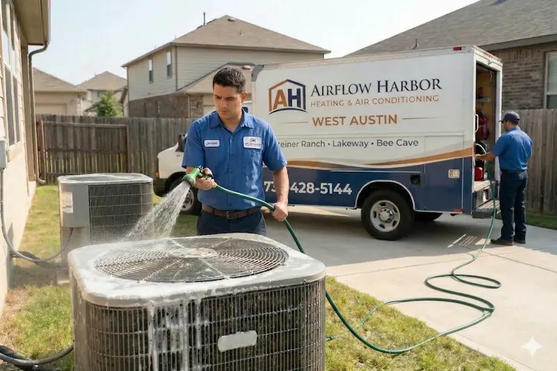 HVAC technician performing AC maintenance service
